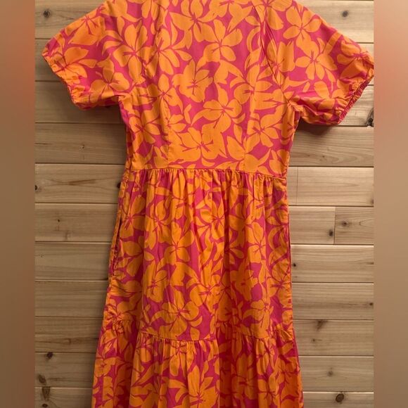 NWT J Crew Factory Size 2 Tiered Puff Sleeve V Neck Midi Preppy Dress - Picture 8 of 12